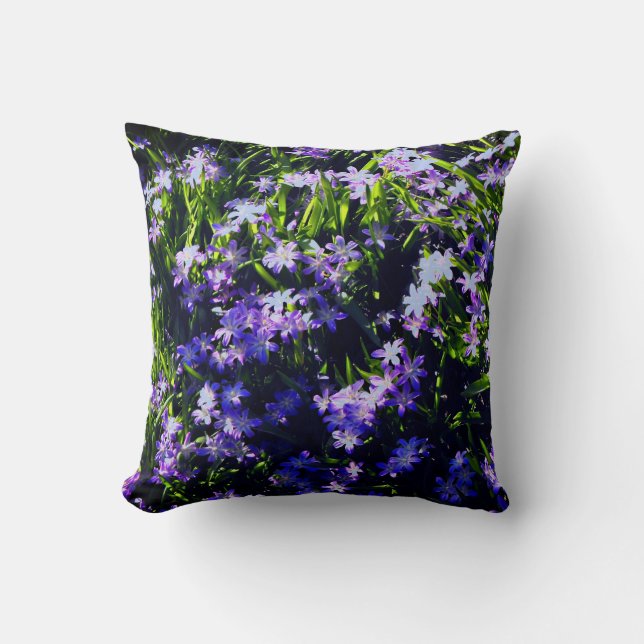 Many Blue Squill Spring Flowers Throw Pillow (Front)