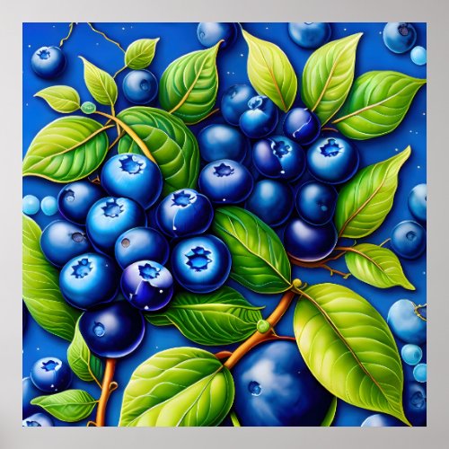Many blueberry fruit painting poster