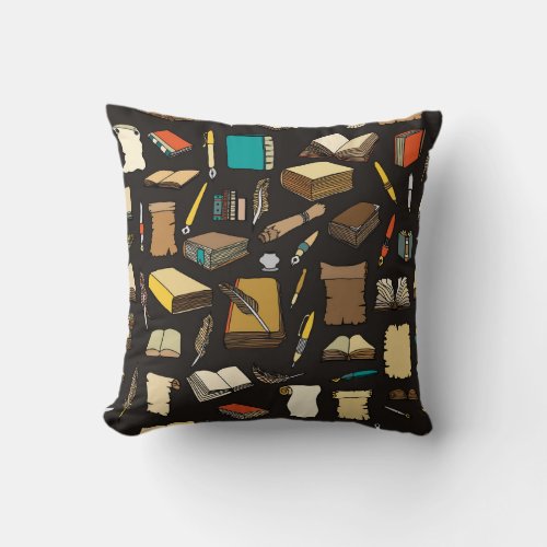many books in  the library for reading lovers throw pillow