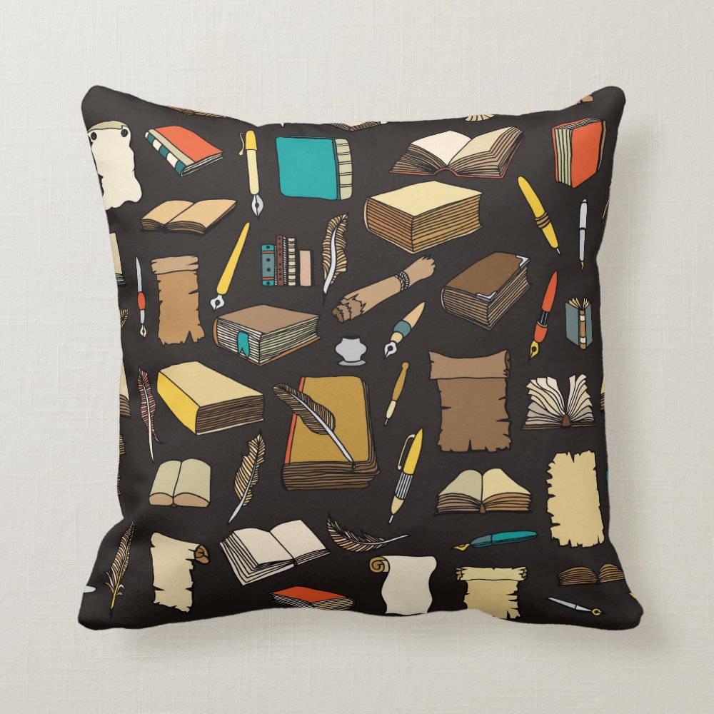 many books in the library for reading lovers throw pillow