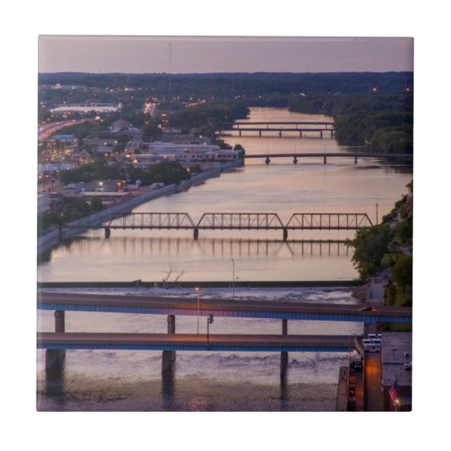 Many Bridges Span The Grand River, Sunset View Ceramic Tile (Front)