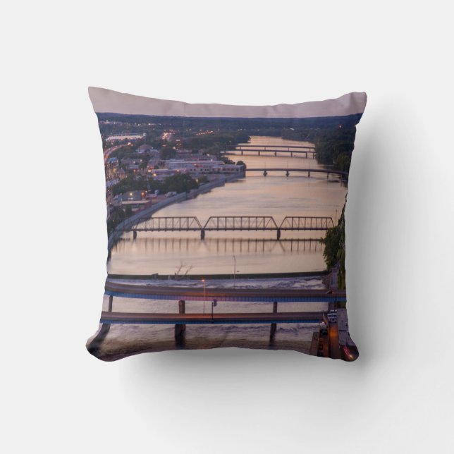 Many Bridges Span The Grand River, Sunset View Throw Pillow (Front)