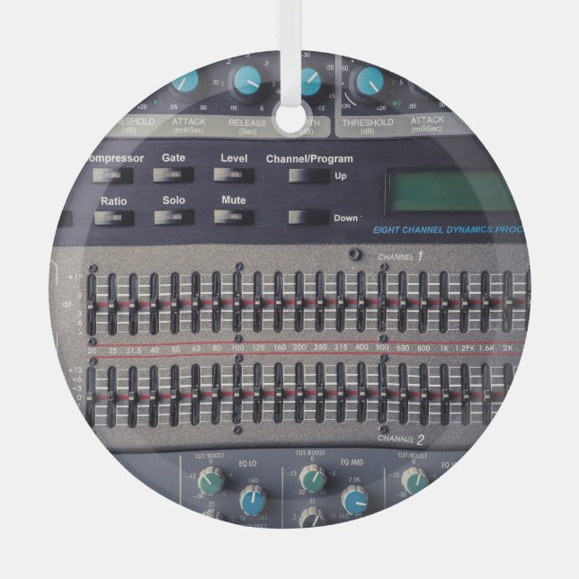 Many Buttons Sound Mixer Studio Glass Ornament (Front)