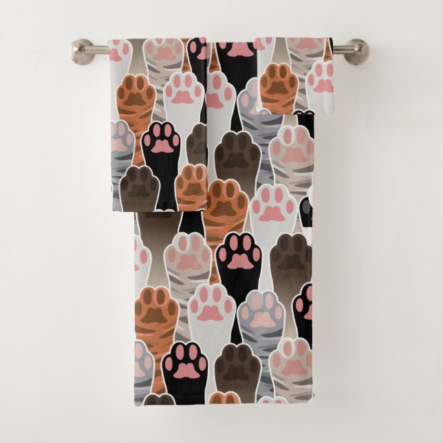 Many Cat Paws Pattern Bath Towel Set (Insitu)
