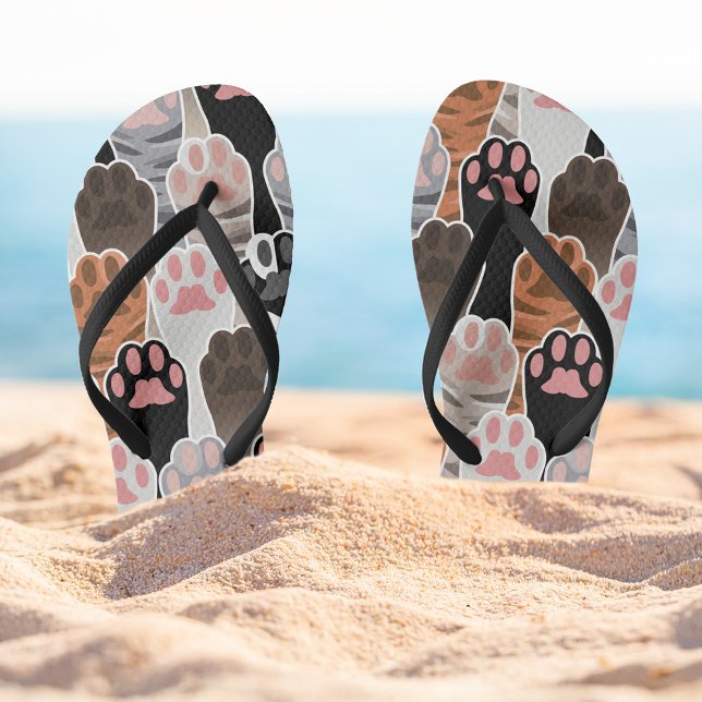 Many Cat Paws Pattern Flip Flops (Cat Paws Patterned Flip Flops)