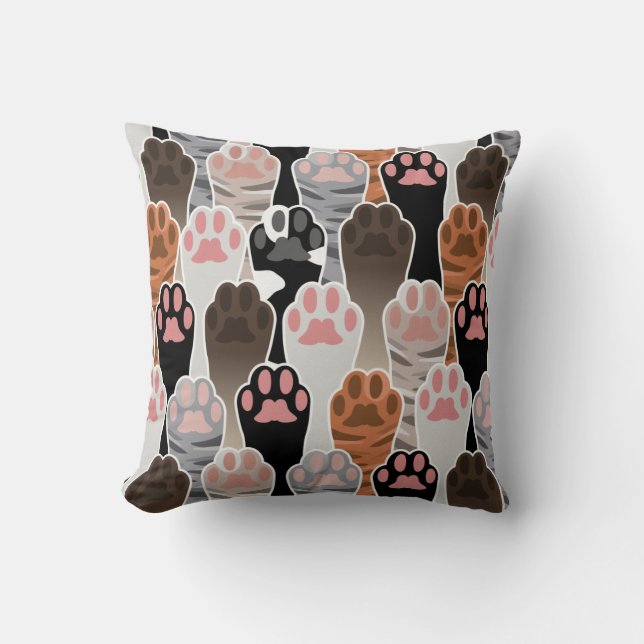 Many Cat Paws Pattern Throw Pillow (Front)