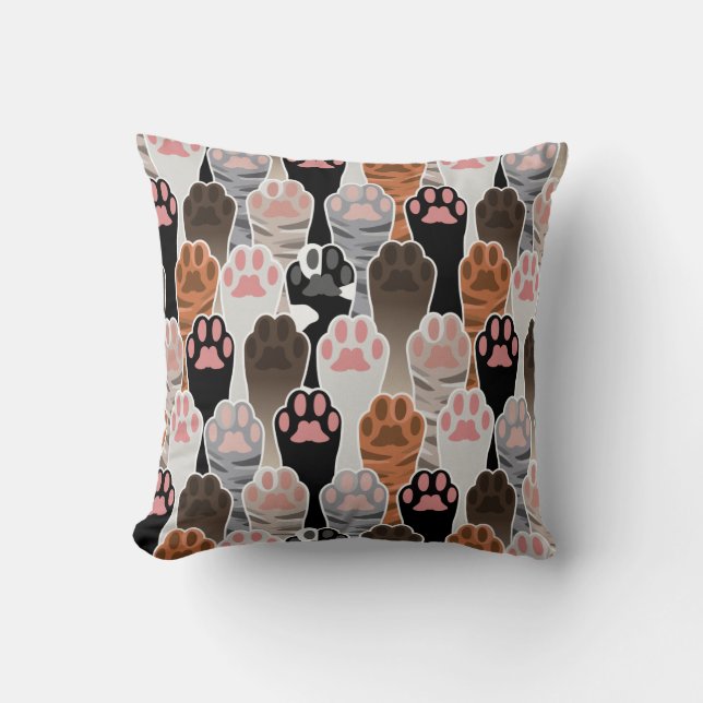 Many Cat Paws Pattern Throw Pillow (Front)