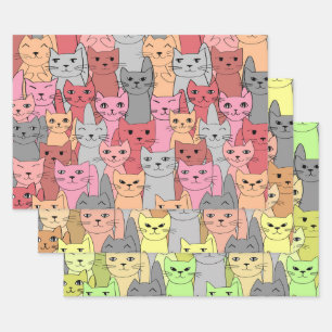 Many Cats Design Wrapping Paper Sheets