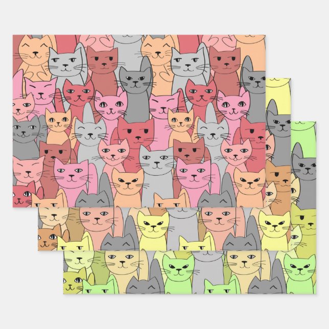 Many Cats Design Wrapping Paper Sheets (Set)