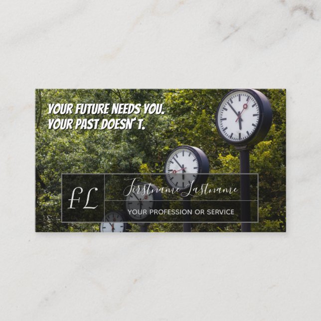Many clocks motivational gray rectangle monogram b business card (Front)