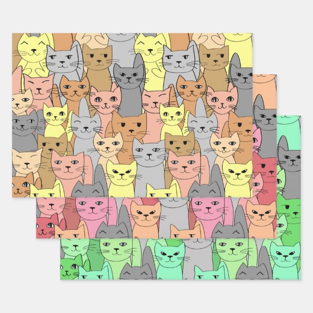 Many Colorful Cats Design Wrapping Paper Sets (Set)