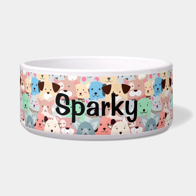 Many Colorful Dogs Ceramic Pet Bowl (Front)