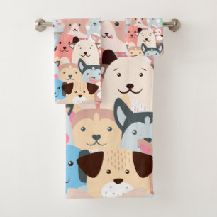 Many Colorful Dogs Design Bath Towel Set