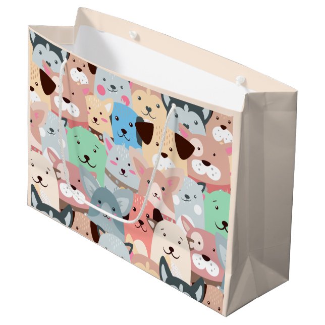Many Colorful Dogs Design Large Gift Bag (Front Angled)