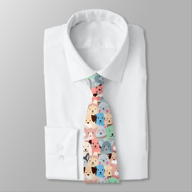 Many Colorful Dogs Design Necktie (Tied)