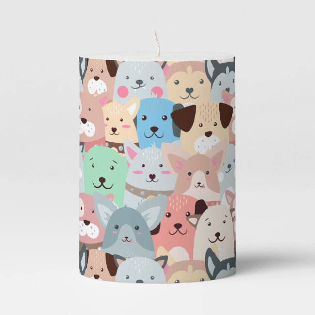 Many Colorful Dogs Design Pillar Candle