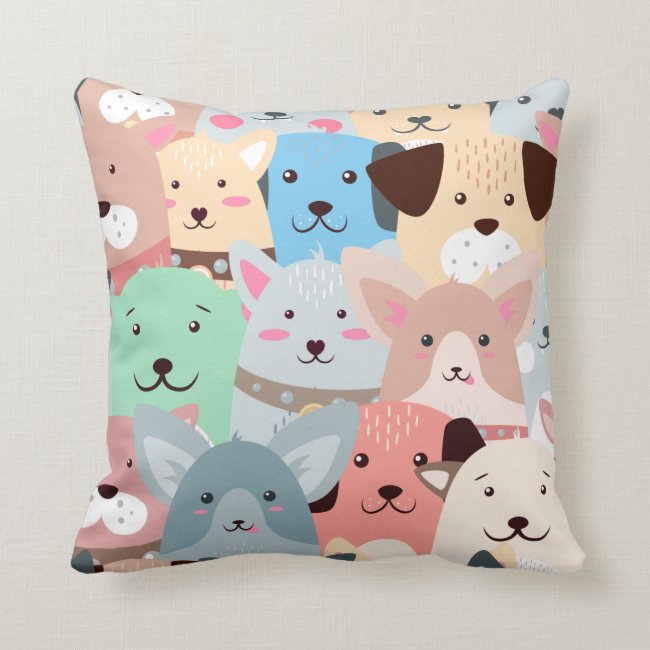 Many Colorful Dogs Design Throw Pillow