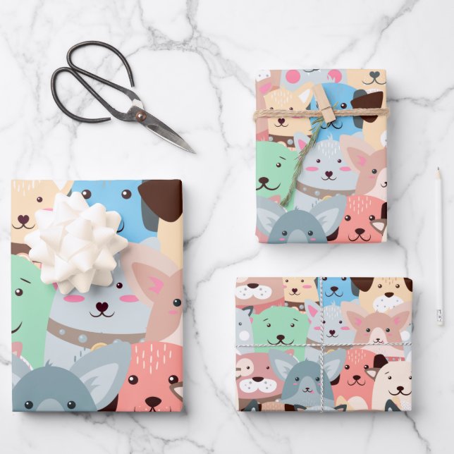 Many Colorful Dogs Design Wrapping Paper Sheets (Front)