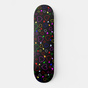 Many Colorful Hearts On Black Skateboard
