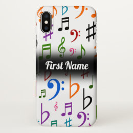 Many Colorful Music Notes and Symbols; Custom Name iPhone X Case