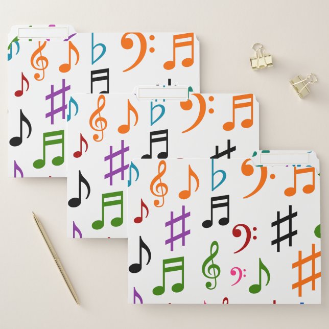 Many Colorful Music Notes and Symbols File Folders (Set)