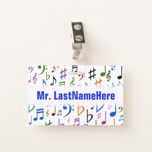 Many Colorful Music Notes and Symbols  Name Badge