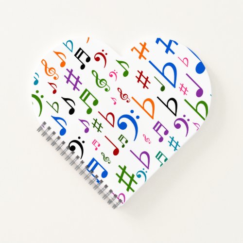 Many Colorful Music Notes and Symbols Notebook