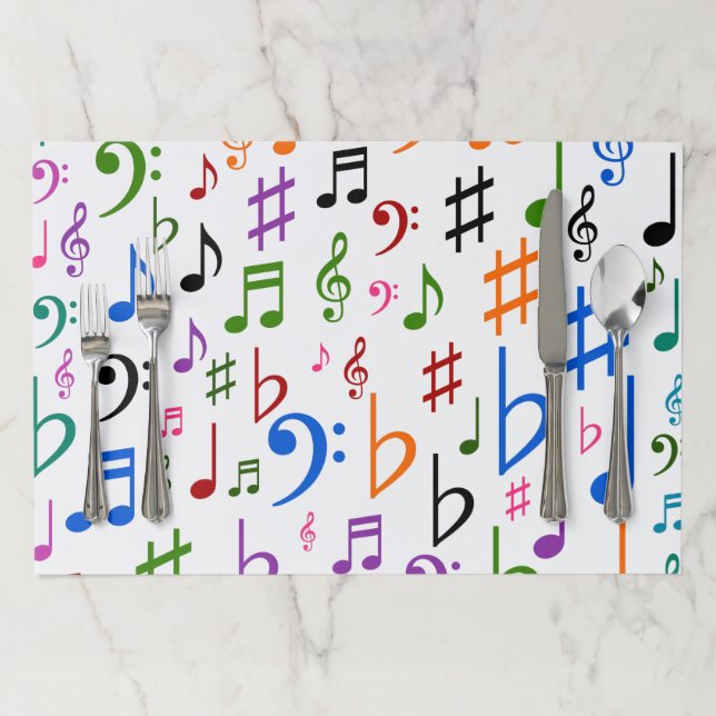 Many Colorful Music Notes and Symbols Paper Placemat (In Situ)