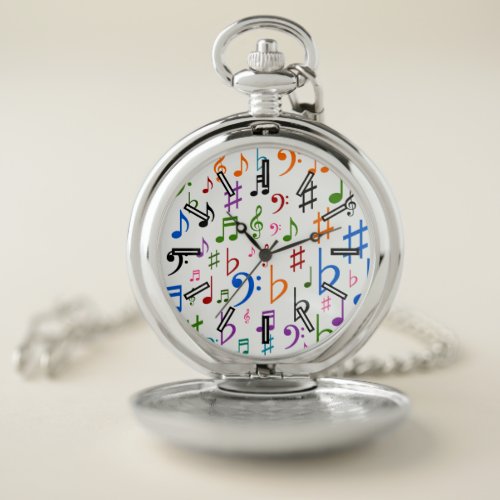Many Colorful Music Notes and Symbols Pocket Watch