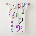 [ Thumbnail: Many Colorful Music Notes and Symbols Towel Set ]