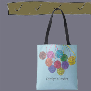 Many colors balls of yarn, crochet, personalized tote bag