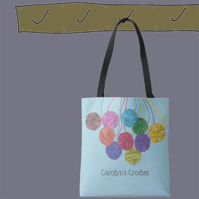 Many colors balls of yarn, crochet, personalized tote bag (Creator Uploaded)