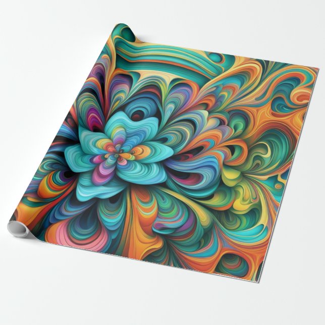 Many Colors Flower Boho Wrapping Paper (Unrolled)