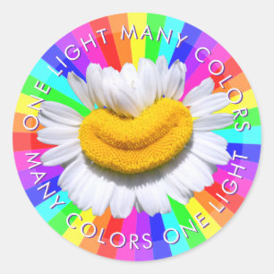“Many Colors One Light” Smiling Chamomile Rainbow Classic Round Sticker