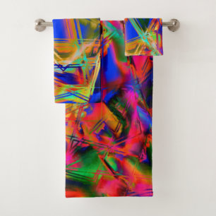 Many crooked squares with colorful 'brushstrokes' bath towel set