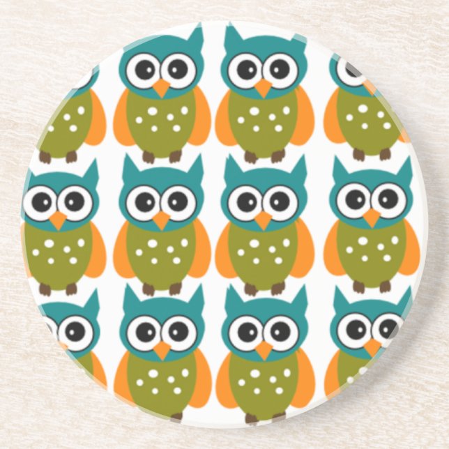 Many Cute and Colorful Owls Pattern Coaster (Front)