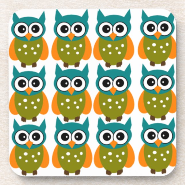 Many Cute and Colorful Owls Pattern Drink Coaster (Front)