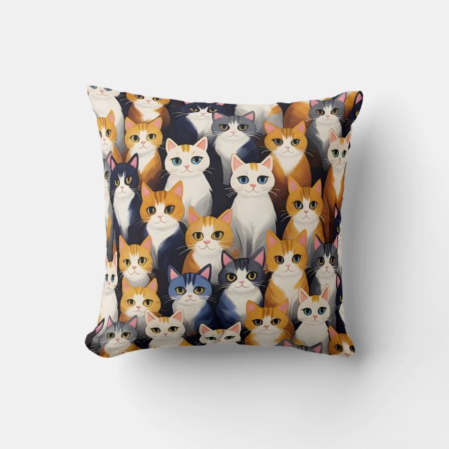 Many cute cats pattern throw pillow (Front)