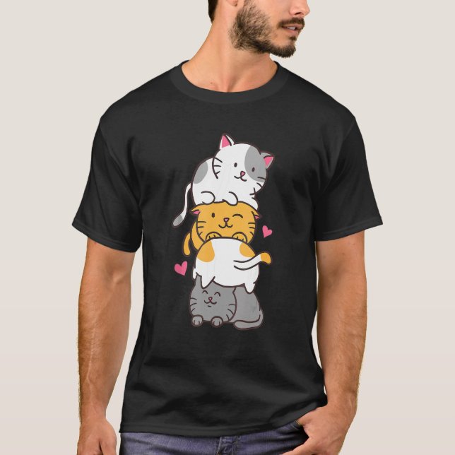 Many Cute Cats Playing Round Puzzle Cat-mom T-Shirt (Front)