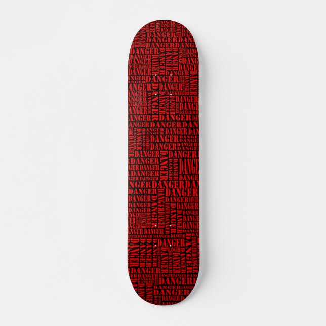 Many Dangers - Red on Black Skateboard (Front)