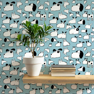 Many Dogs Doodle Drawing Teal Blue Wallpaper