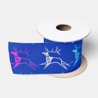 Many Elk blue white pink green Satin Ribbon