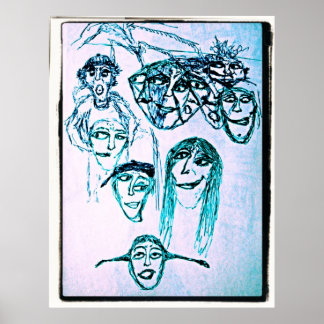 many faces drawing poster