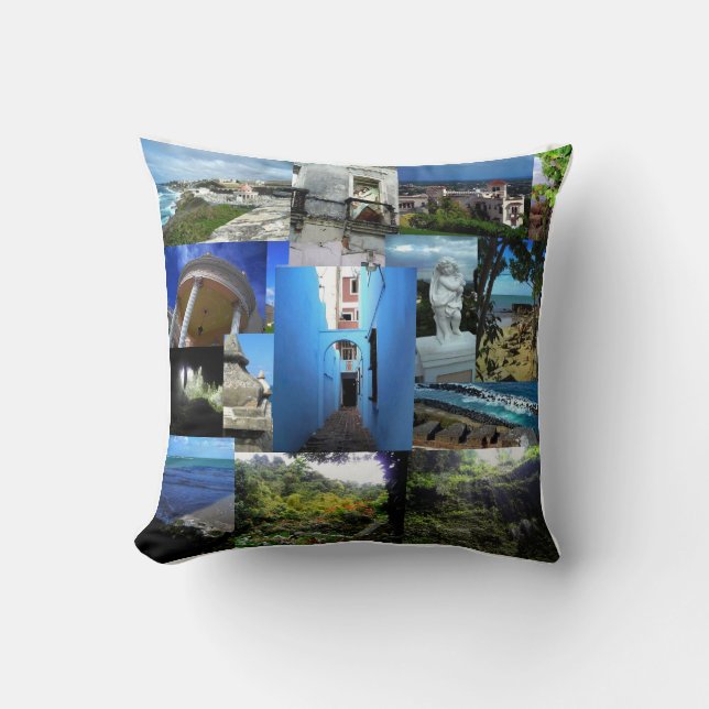 Many Faces of Puerto Rico Throw Pillow (Front)