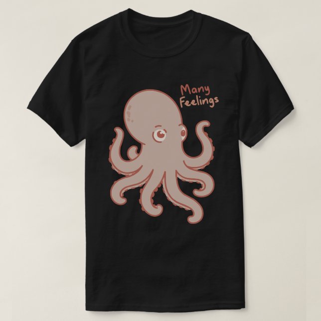 Many Feelings Cute Octopus Illustration T-Shirt (Design Front)