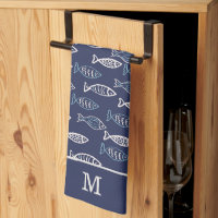 Marian Monogram Navy Dish Towel