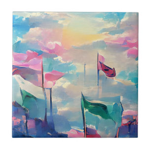 Many flags colorful abstract art ceramic tile