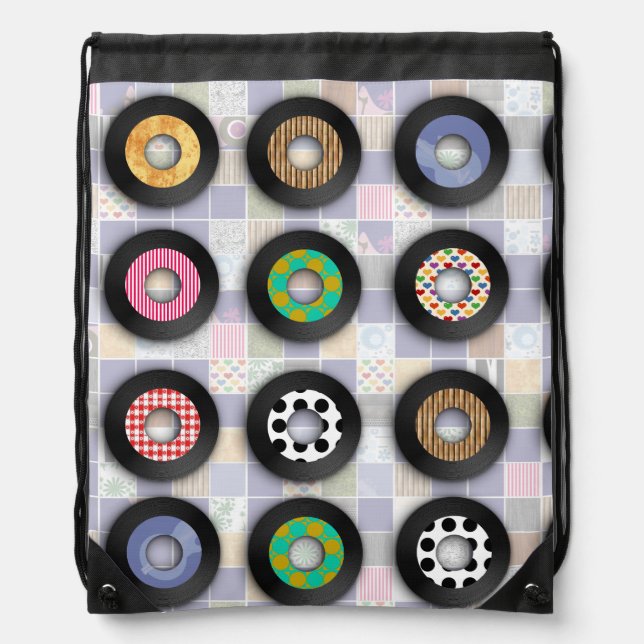 Many Fun Records Cute Retro Fun Pattern Art Drawstring Bag (Front)