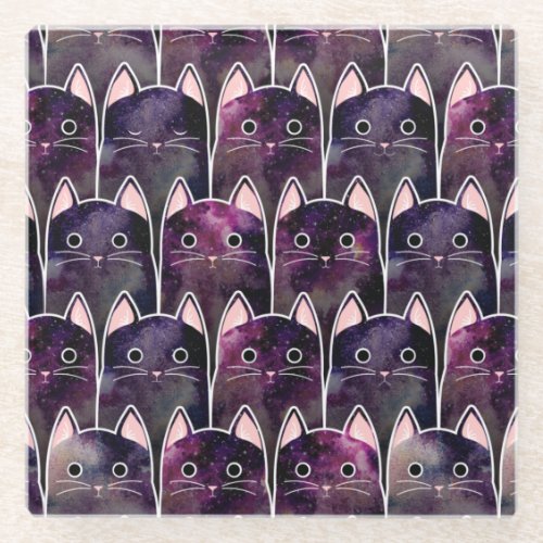 Many Galaxy Cats Pattern Glass Coaster