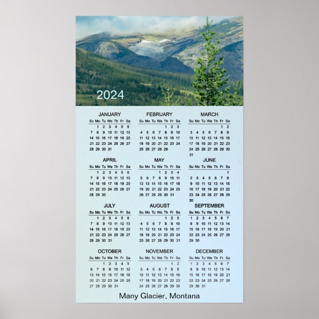 Many Glacier Montana 2024 Wall Poster Calendar